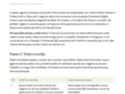 Página do guia com os testes do agente